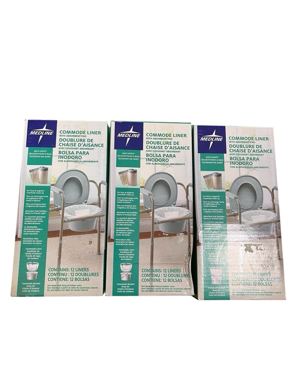LOT OF 3 Medline Commode Liner with Absorbent Pad 12 Liners per Box 36 TOTAL